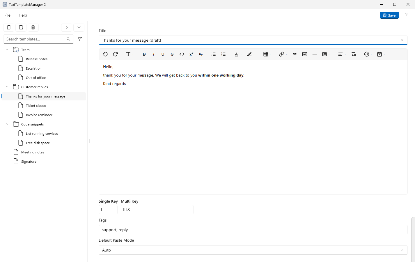 A changed title: the Save button appears in the top-right corner.