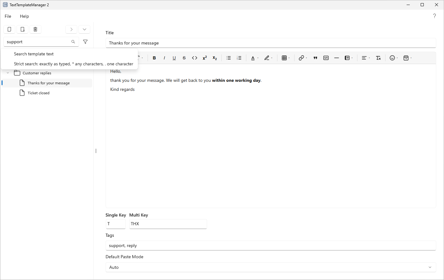 The search options under the filter button, while a search narrows the tree.